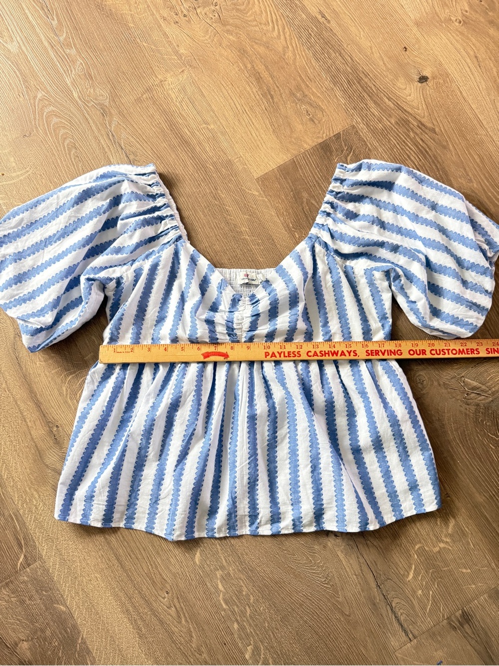 Vineyard Vines Blue and White Striped Puff-Sleeve Peplum Blouse - Picture 5 of 9